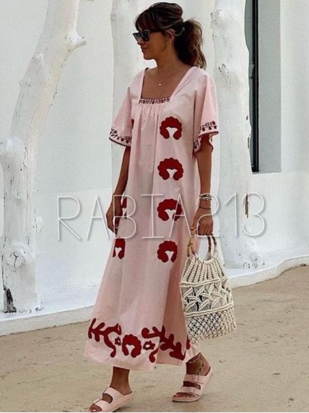 Zara Pink Maxi Dress with Red Appliqué - Picture 8 of 9